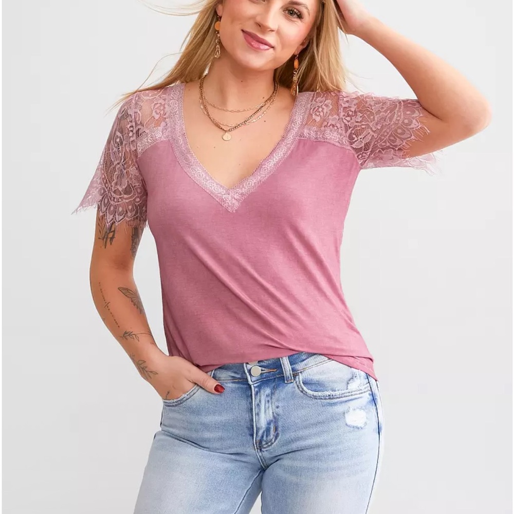 POL Blush Lace Accent Blouse